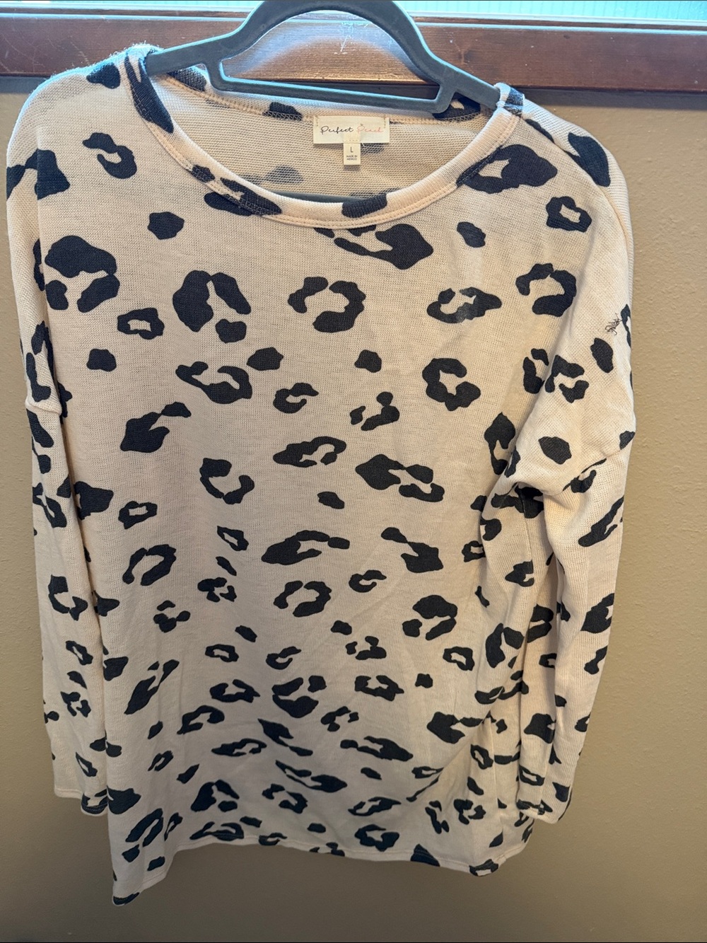 Leopard Print Crewneck Sweater in Cream and Black